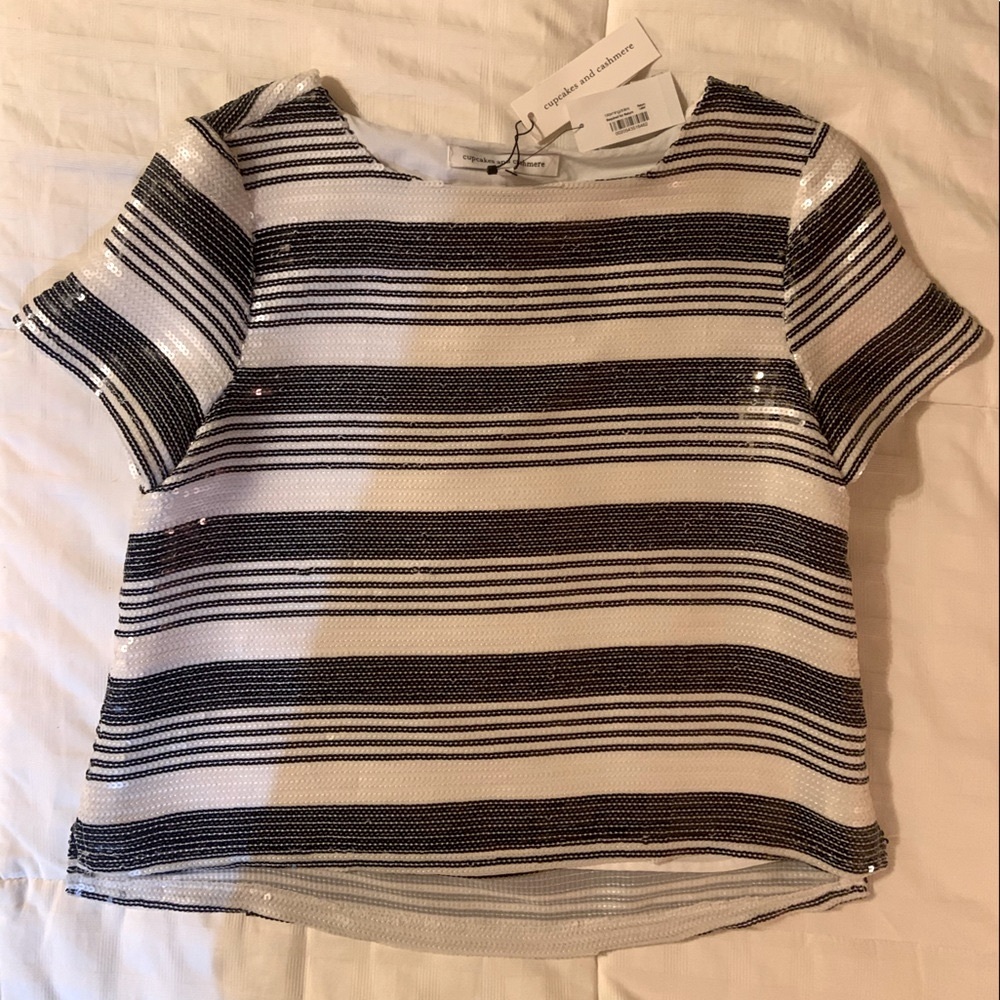 Cupcakes & Cashmere sequin black & white striped top NWT - Medium